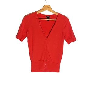 Ann Taylor Fitted-Short-Sleeve V-Neck Button-Up Sweater